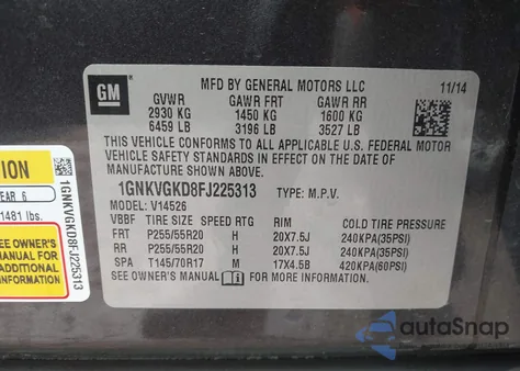 2015 Chevrolet Traverse 1Lt z USA, uszkodzony, nr VIN 1GNKVGKD8FJ225313